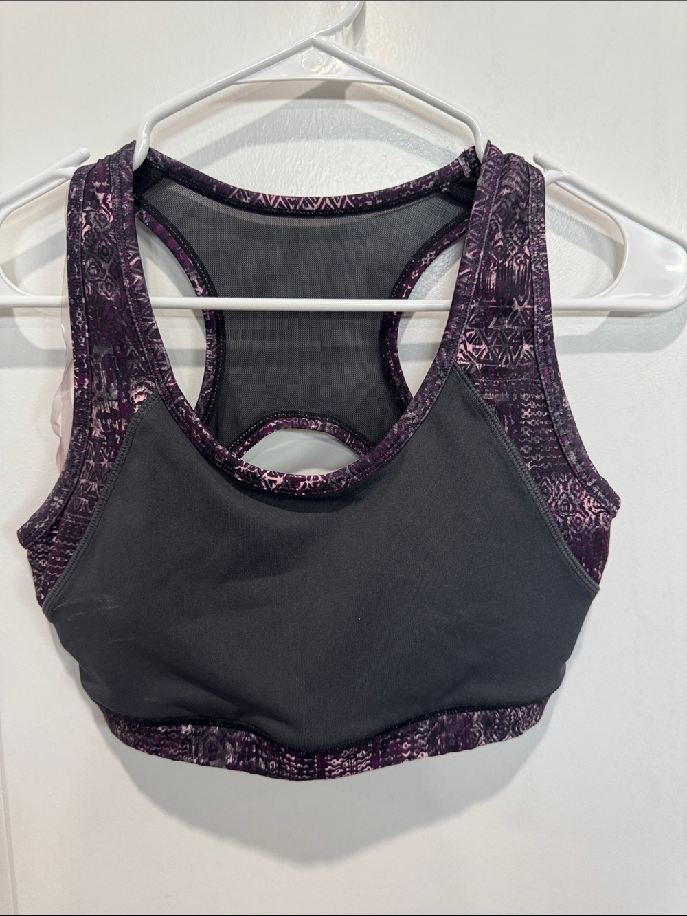 GAIAM Black Sports Bra with Purple Patterned Trim